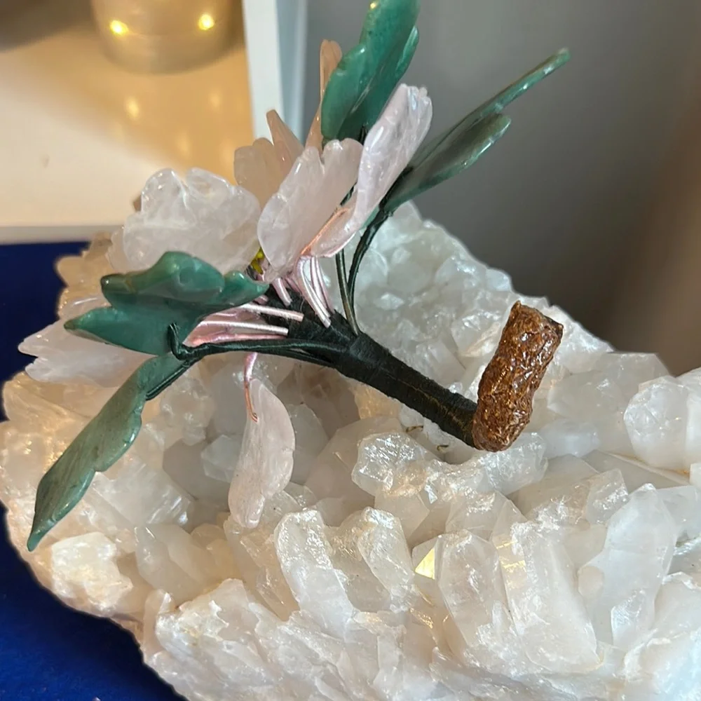 Elegant Calcite Crystal Flower Arrangement - Green Pink and Yellow Accents